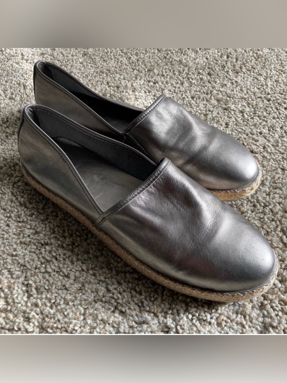 Charleston Shoe Company Dunes Leather Silver Pewter Espadrilles Size 11